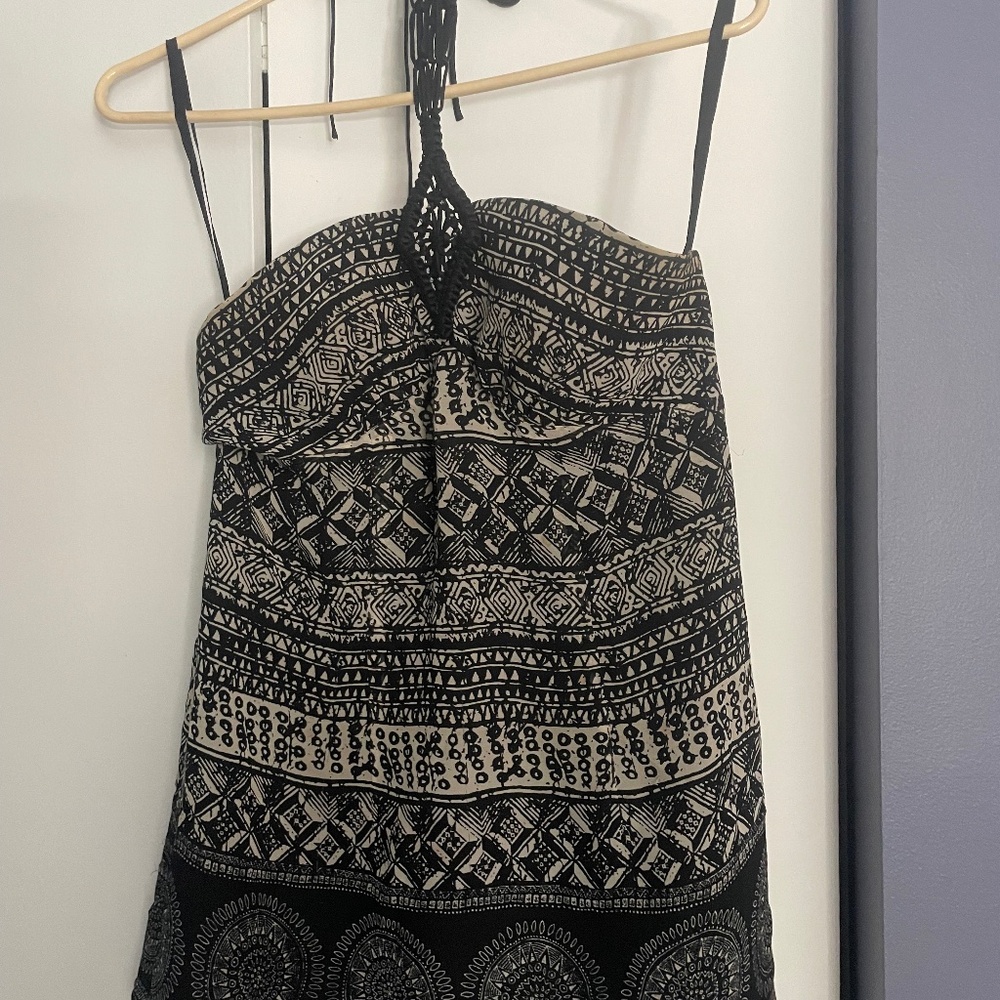 WHBM strapless chiffon top with tie around neck